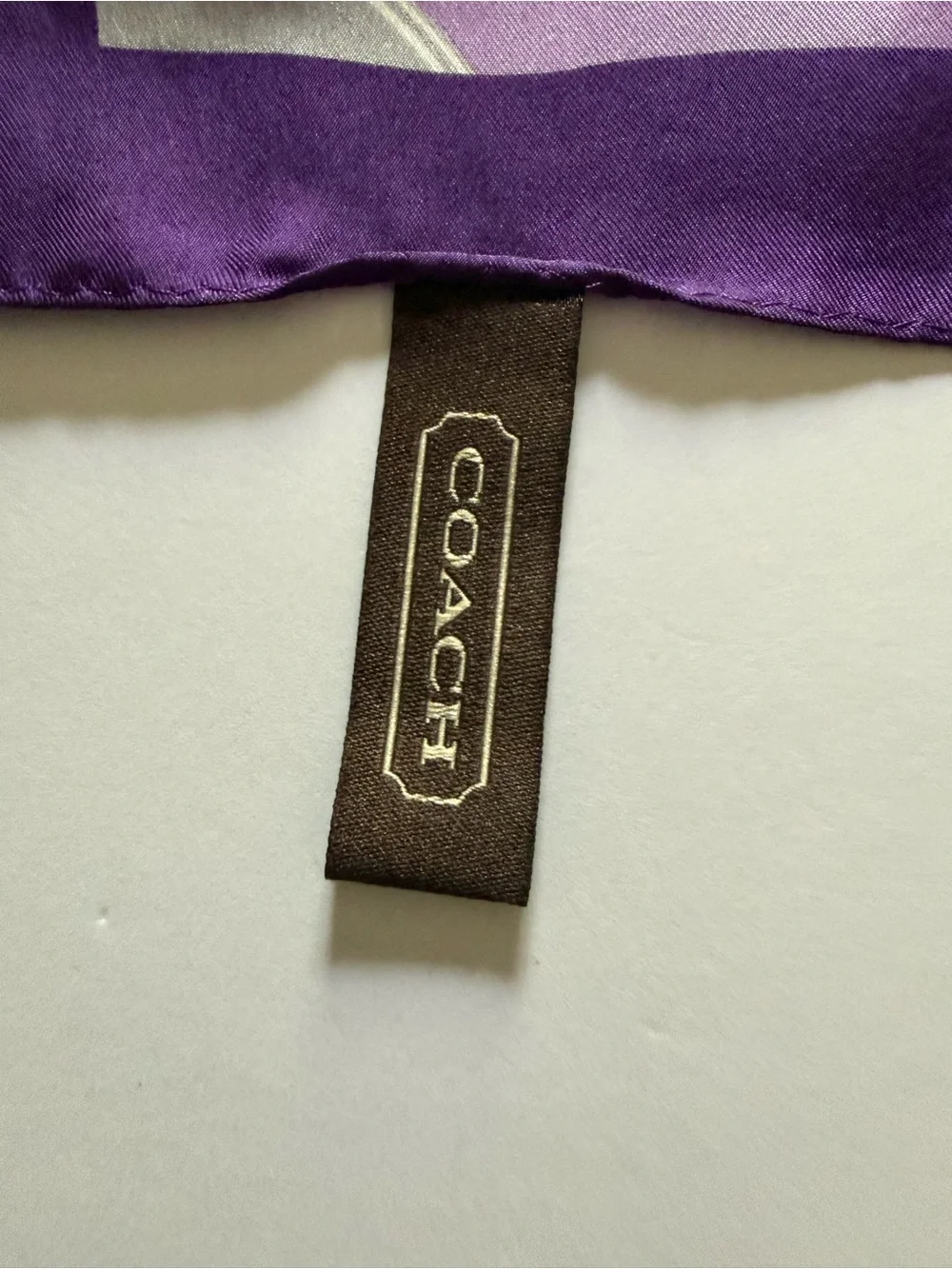Coach Purple Silk Logo Tag Scarf